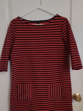 Tommy Hilfiger Black and Red Striped Knit Dress